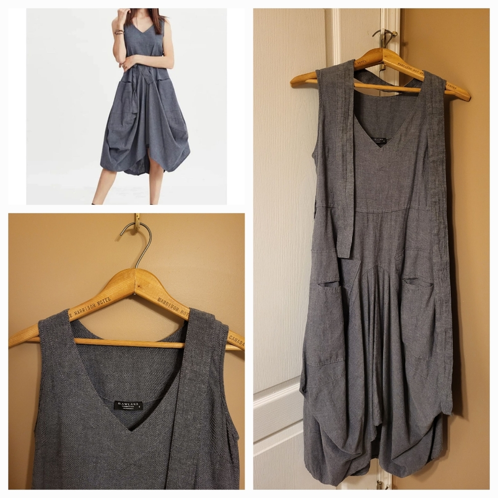 Mawlana. Sleeveless Silk Cashmere V Neck Dress. Grey. S